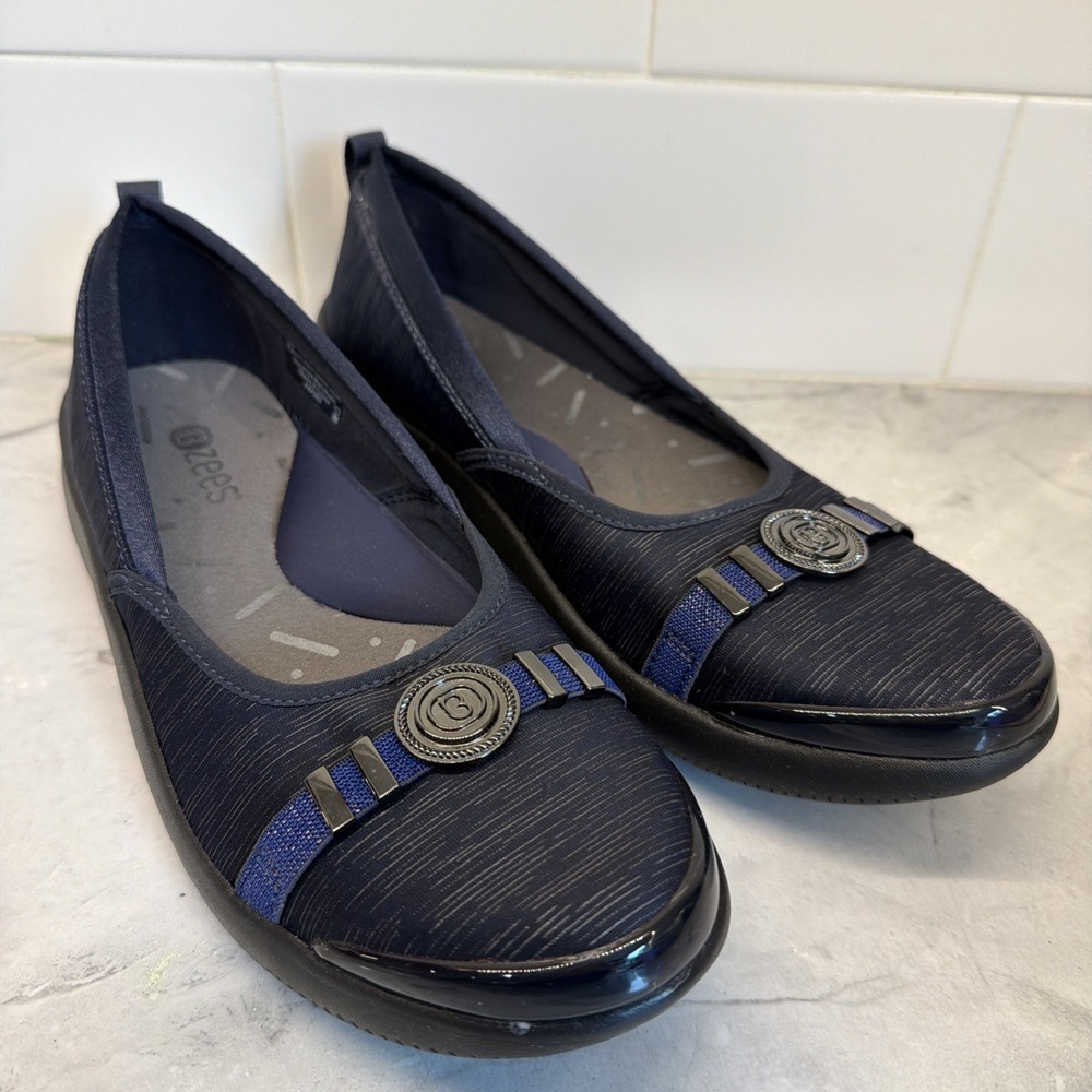 BZees Women's Slip On Padded Navy Blue Shoes, Aspire Size 8M NWT